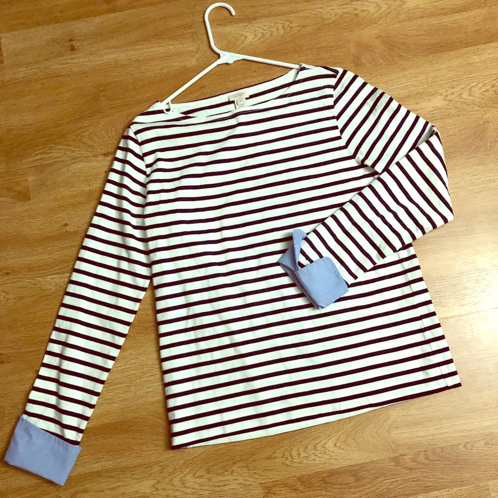 J.Crew cuffed striped boatneck shirt